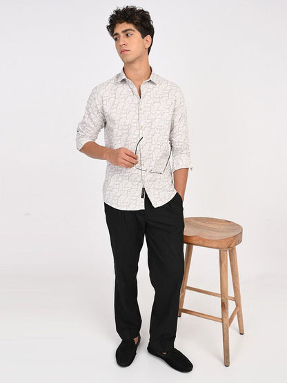 Men Beige & Brown Floral Printed Slim Fit Casual Shirt