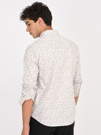 Men Beige & Brown Floral Printed Slim Fit Casual Shirt