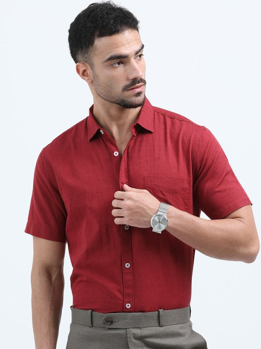 Men Red Slim Fit Linen Cotton Casual Shirt