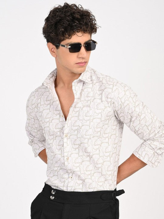 Men Beige & Brown Floral Printed Slim Fit Casual Shirt
