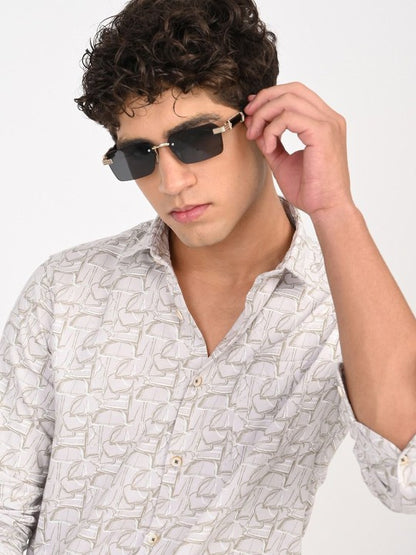 Men Beige & Brown Floral Printed Slim Fit Casual Shirt