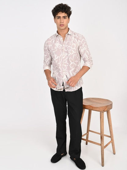 Men Pink & White Floral Printed Slim Fit Casual Shirt