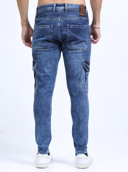Men’s Blue Slim Fit Stretch Cargo Jeans