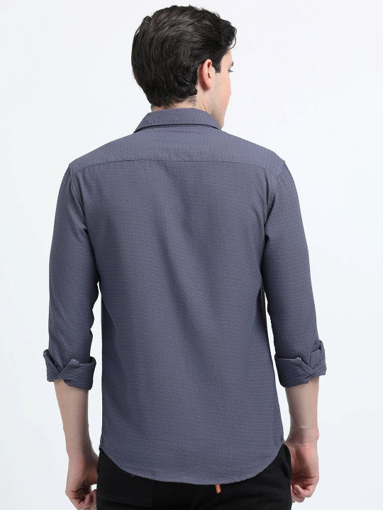 Grey Textured Slim Fit Cotton Casual Shirt for Men
