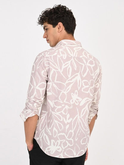 Men Pink & White Floral Printed Slim Fit Casual Shirt