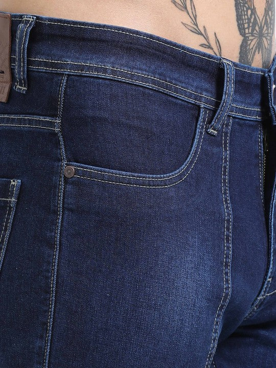 Navy Blue Slim Fit Woven Cargo Jeans - Mid Rise, 6 Pockets