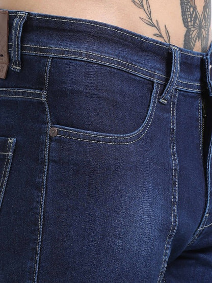 Navy Blue Slim Fit Woven Cargo Jeans - Mid Rise, 6 Pockets