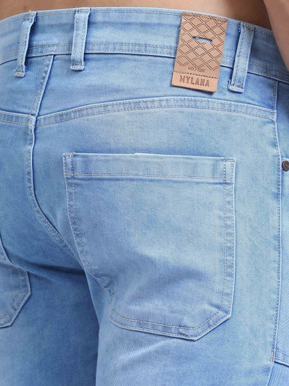 Men Blue Slim Fit Woven Cargo Jeans