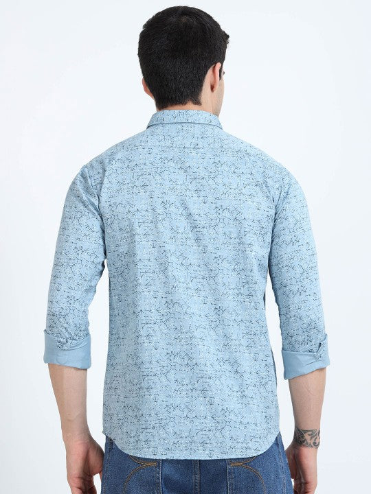 Men Blue Floral Printed Spread Collar Pure Cotton Shirt - Regular Fit