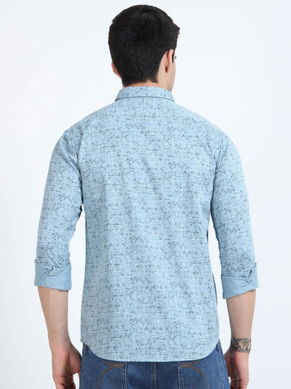 Men Blue Floral Printed Spread Collar Pure Cotton Shirt - Regular Fit