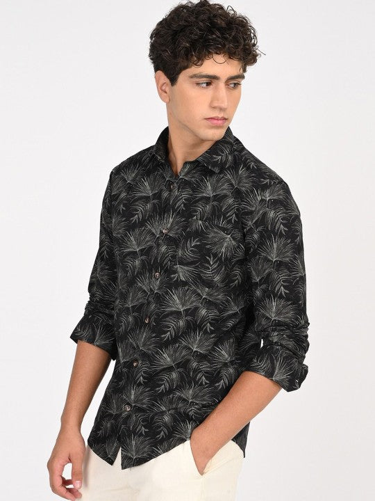 Men Black & White Camouflage Printed Slim Fit Casual Shirt
